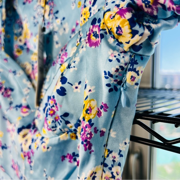 ZARA Light Blue Floral Satin Effect Short Dress XS NWT - Picture 8 of 8